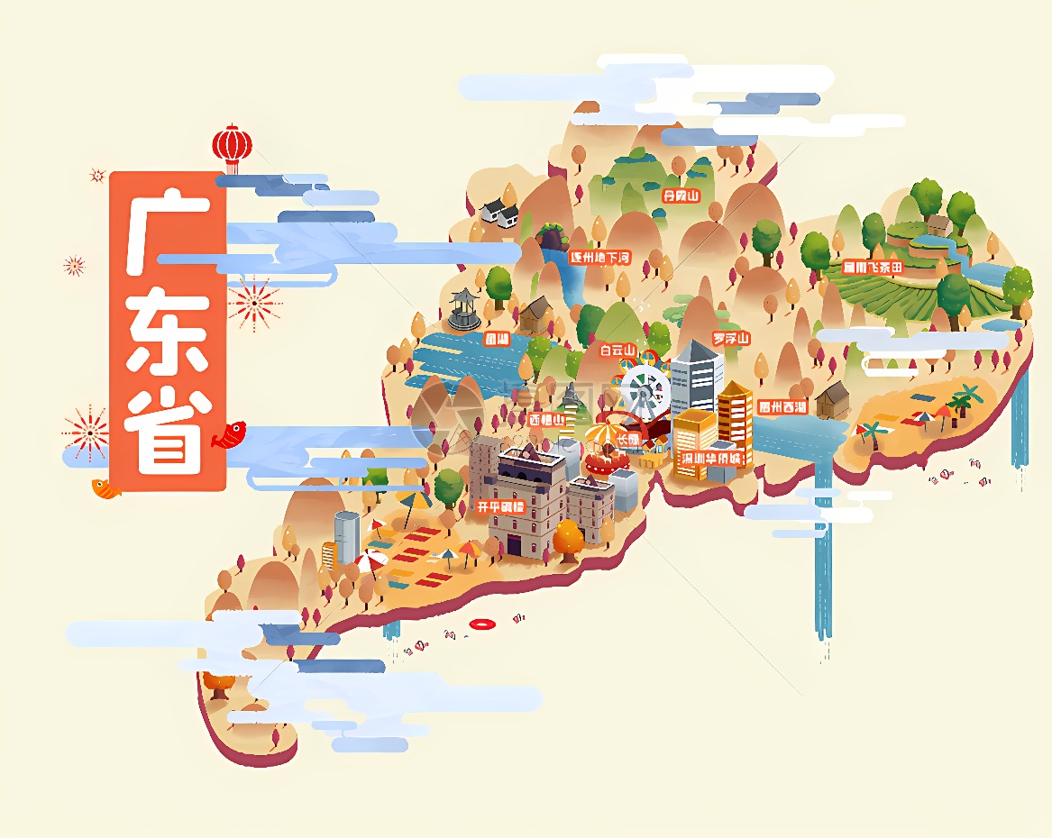 这是一幅描绘中国春节氛围的插画，展示了热闹的庙会、烟花、舞狮等传统庆祝活动，充满节日的喜庆和热烈。