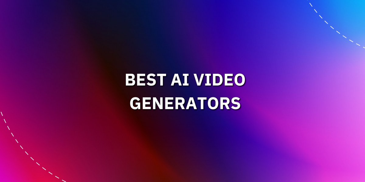 这是一张图文并茂的宣传图，背景是渐变的蓝红色调，上面白色英文标题写着“BEST AI VIDEO GENERATORS”。
