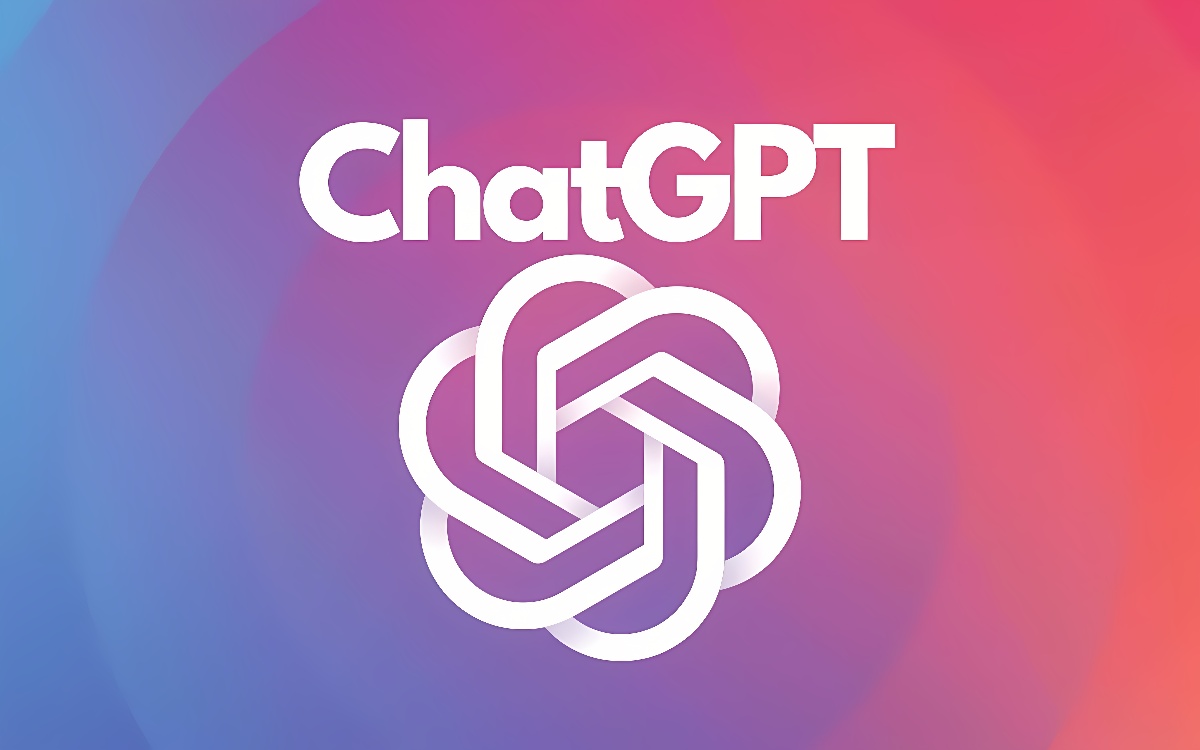 图片展示了“ChatGPT”字样，背景为蓝紫渐变色，中间有一个白色的连续环形标志。