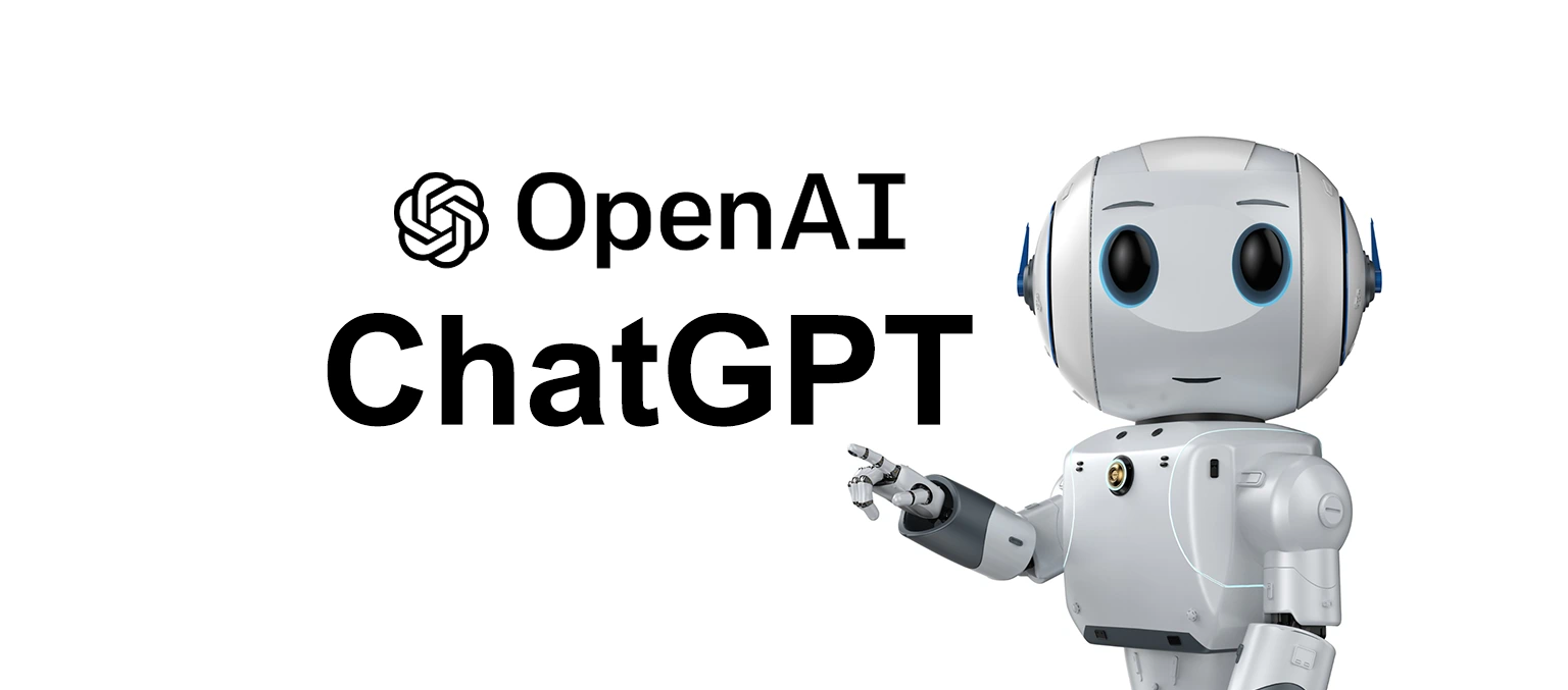 图片展示了一个卡通风格的机器人，旁边有“OpenAI ChatGPT”的字样，机器人似乎在友好地做着介绍或演示的姿态。