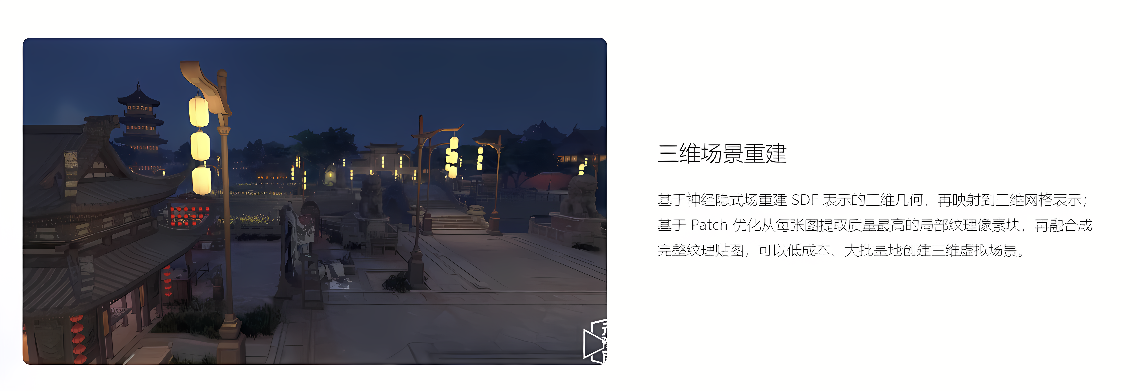 图片展示了夜晚的街景，有中国风格的建筑，路灯和远处亮着的建筑，给人一种宁静祥和的感觉。