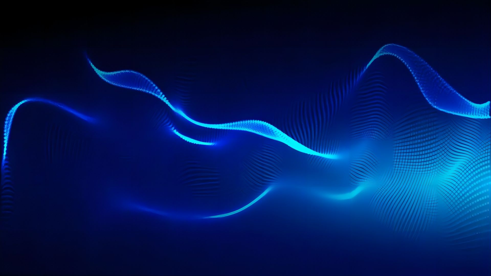 这是一张抽象图像，展现了蓝色光线在深蓝色背景上形成的波浪状图案，给人一种科技感和未来感。