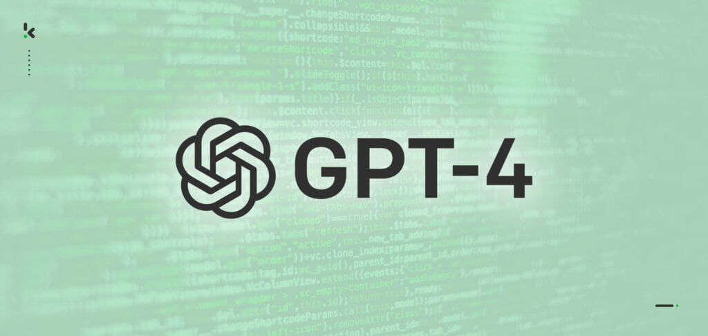 图片展示了“GPT-4”字样，背景是绿色调的计算机代码屏幕，暗示着高级编程或人工智能技术。