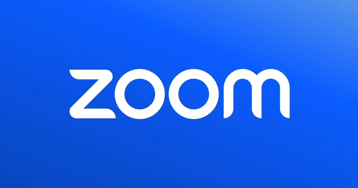 这是Zoom视频会议软件的标志，白色字体在蓝色背景上，设计简洁现代，体现了该软件的网络通讯功能。