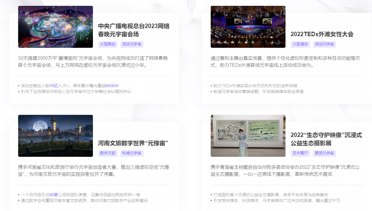 图片展示了四个新闻报道的缩略图和简短标题，内容涉及2023财年中国预算、TEDx活动、天文现象和艺术展览。