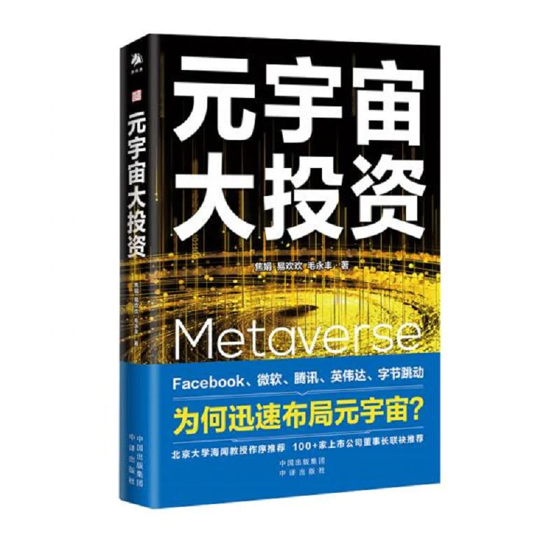 这是一本关于元宇宙主题的书籍封面，书名为“元宇宙”，下方有相关副标题和说明文字，背景为夜晚城市光影。