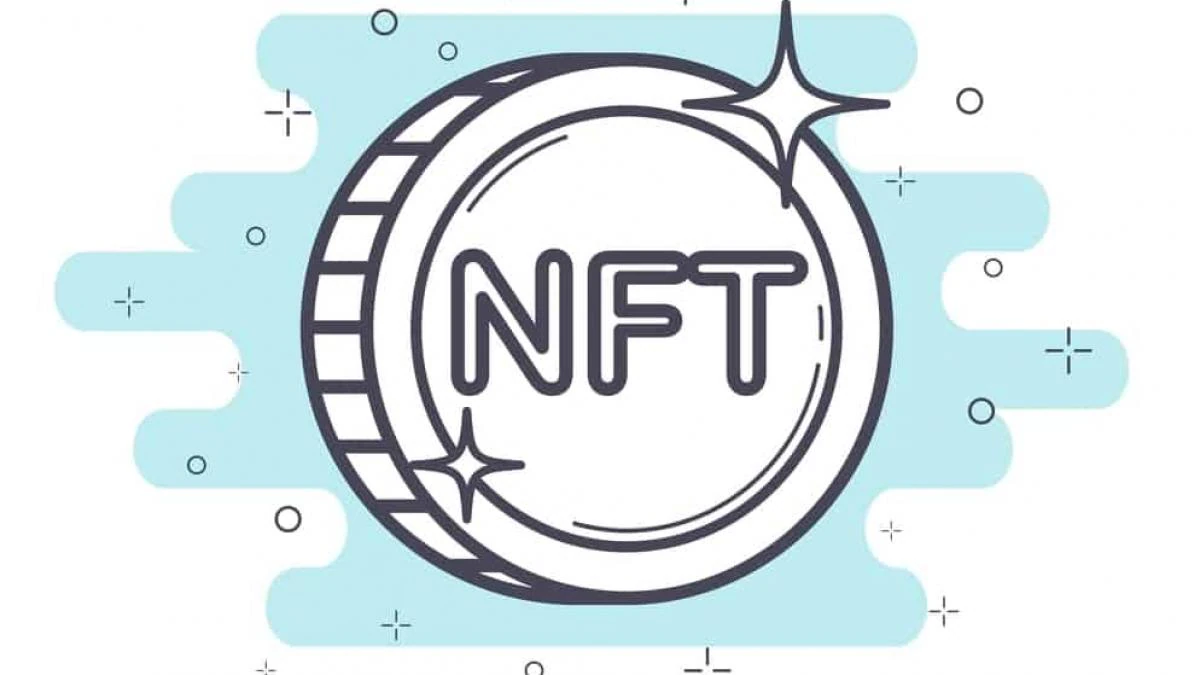 这是一个代表非同质化代币（NFT）的图标，以硬币形状呈现，中间有“NFT”字样，周围装饰有线条和几何图形。