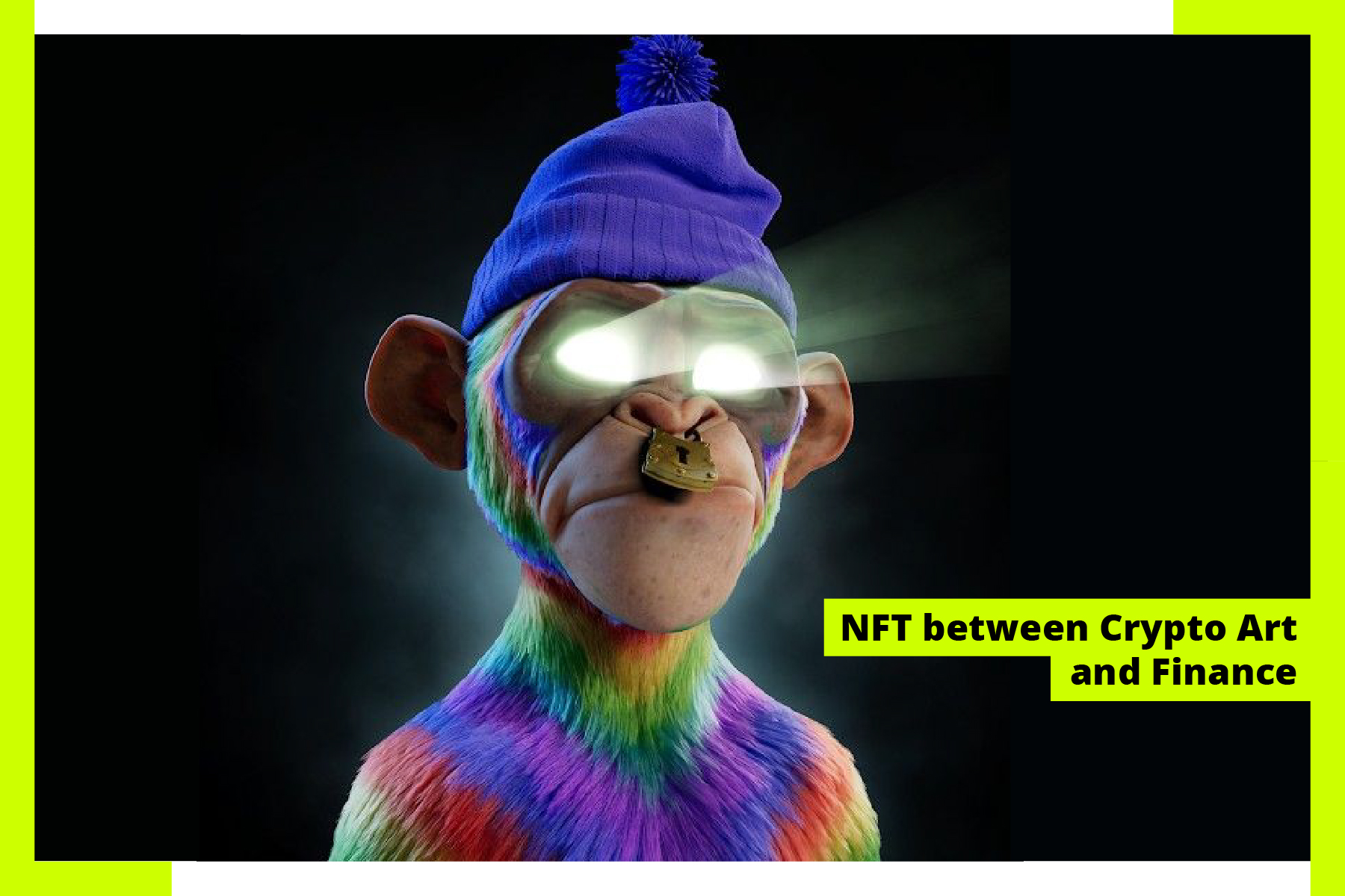 这是一张数字艺术作品，描绘了一只戴着彩色帽子的卡通猴子，图片下方有