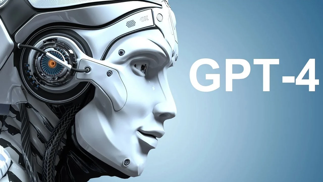 这是一张展示半边人脸和半边机器人脸合成的概念艺术图，代表人工智能与人类特征的结合，标有“GPT-4”字样。