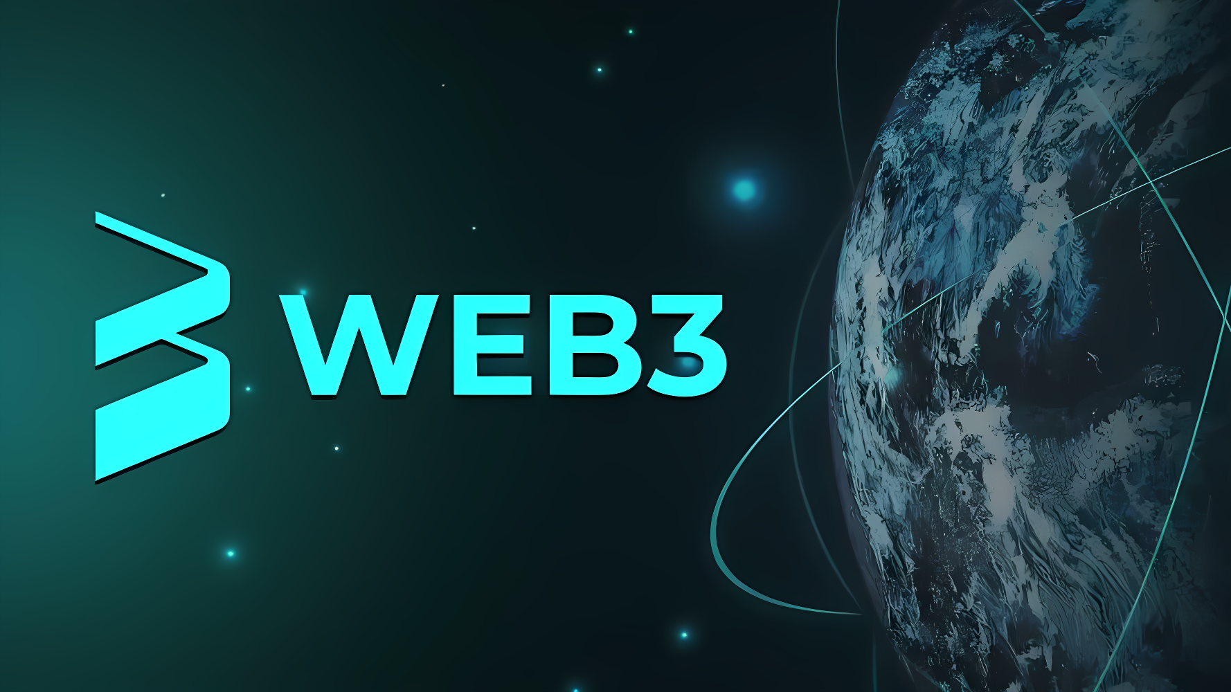 图片展示了地球图像和蓝色“WEB3”字样，背景为深色调，点缀有星星，传递了科技和网络的未来感。